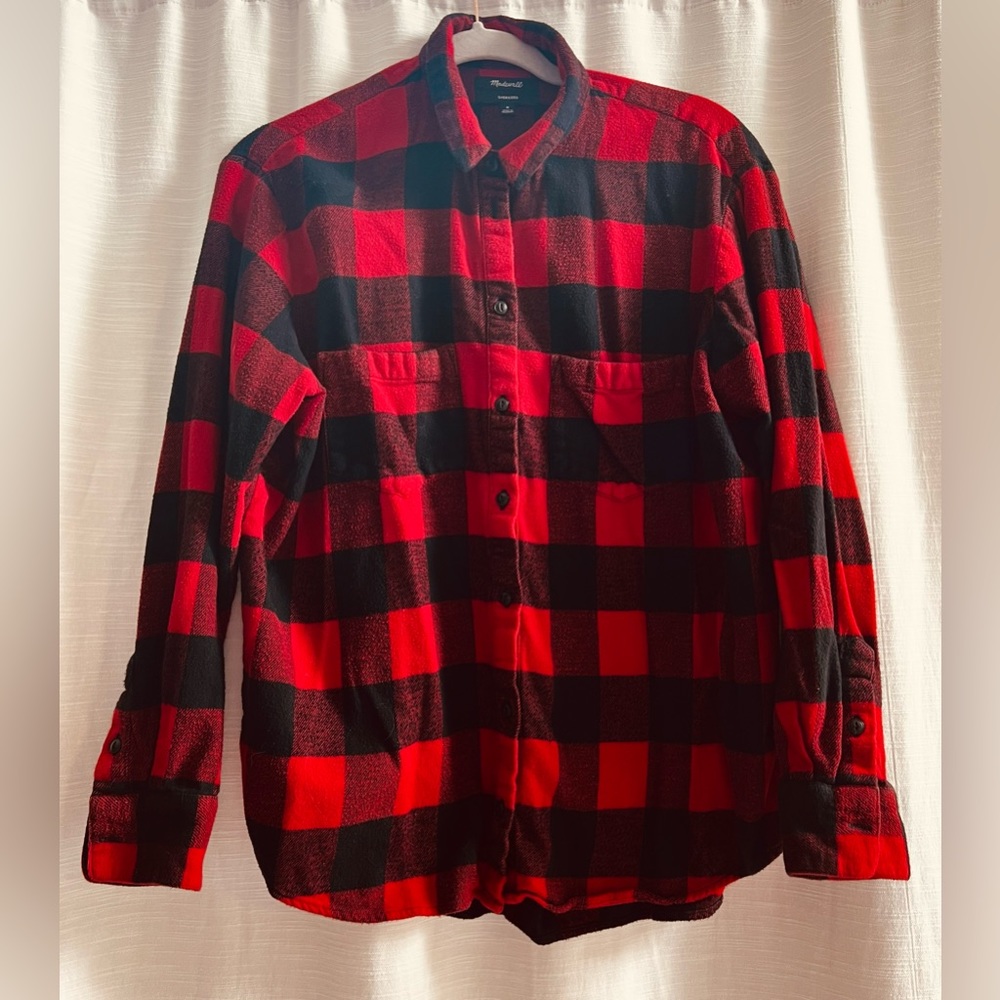 Madewell, black and red flannel button up shirt size medium.